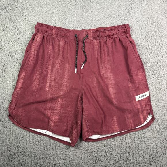 Legends Luka Shorts Mens L Red 7” Patterned Unlined Drawstring Gym Performance - Picture 1 of 8